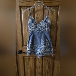 Showpo Blue and White Lace Romper Shorts